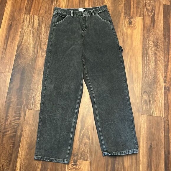 Princess Polly Black High-Rise Wide Leg Carpenter Jeans Size 8 - Picture 2 of 3